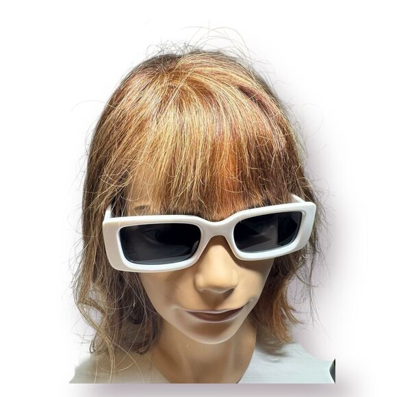 Veda Tinda Vision Rectangle Sunglasses Off White Retro TAC Polarized UV Lenses - Picture 10 of 11